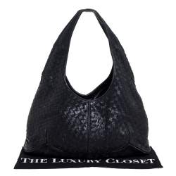 Pre Owned Bottega Veneta Black Intrecciato Leather Ball Hobo 