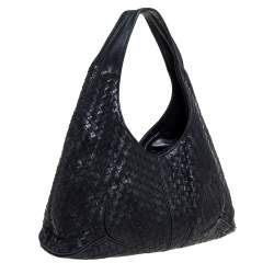 Pre Owned Bottega Veneta Black Intrecciato Leather Ball Hobo 