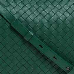Pre Owned Bottega Veneta Green Intrecciato Leather Flap Crossbody Bag
