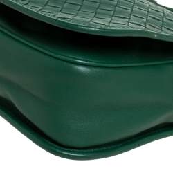 Pre Owned Bottega Veneta Green Intrecciato Leather Flap Crossbody Bag