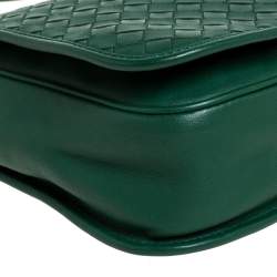 Pre Owned Bottega Veneta Green Intrecciato Leather Flap Crossbody Bag