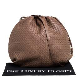 Pre Owned Bottega Veneta Brown Intrecciato Leather Drawstring Hobo