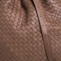 Pre Owned Bottega Veneta Brown Intrecciato Leather Drawstring Hobo
