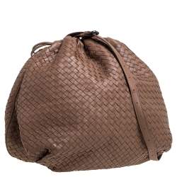 Pre Owned Bottega Veneta Brown Intrecciato Leather Drawstring Hobo
