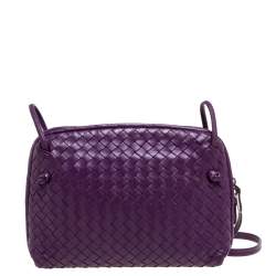 Pre Owned Bottega Veneta Purple Intrecciato Leather Nodini Crossbody Bag