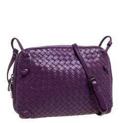 Pre Owned Bottega Veneta Purple Intrecciato Leather Nodini Crossbody Bag