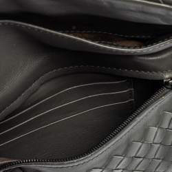 Pre Owned Bottega Veneta Grey Intrecciato Leather Flap Chain Crossbody Bag
