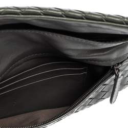 Pre Owned Bottega Veneta Grey Intrecciato Leather Flap Chain Crossbody Bag