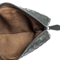 Pre Owned Bottega Veneta Grey Intrecciato Leather Flap Chain Crossbody Bag