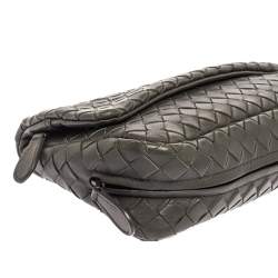 Pre Owned Bottega Veneta Grey Intrecciato Leather Flap Chain Crossbody Bag