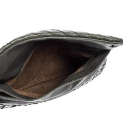 Pre Owned Bottega Veneta Grey Intrecciato Leather Flap Chain Crossbody Bag