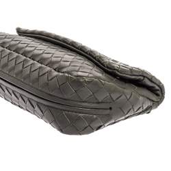 Pre Owned Bottega Veneta Grey Intrecciato Leather Flap Chain Crossbody Bag