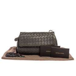Pre Owned Bottega Veneta Grey Intrecciato Leather Flap Chain Crossbody Bag