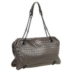 Pre Owned Bottega Veneta Olive Green Intrecciato Nappa Leather Duo Shoulder Bag