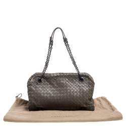 Pre Owned Bottega Veneta Olive Green Intrecciato Nappa Leather Duo Shoulder Bag