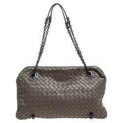 Pre Owned Bottega Veneta Olive Green Intrecciato Nappa Leather Duo Shoulder Bag
