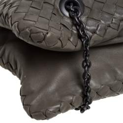 Pre Owned Bottega Veneta Olive Green Intrecciato Nappa Leather Duo Shoulder Bag