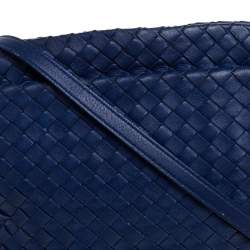Pre Owned Bottega Veneta Blue Intrecciato Leather Crossbody Bag