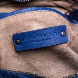 Pre Owned Bottega Veneta Blue Intrecciato Leather Crossbody Bag