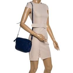 Pre Owned Bottega Veneta Blue Intrecciato Leather Crossbody Bag