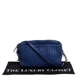 Pre Owned Bottega Veneta Blue Intrecciato Leather Crossbody Bag