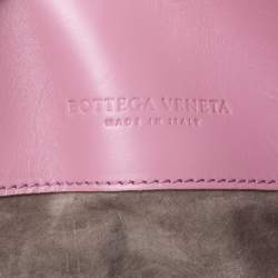 Pre Owned Bottega Veneta Pink Intrecciato Leather Small Roma Tote