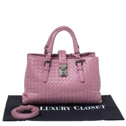 Pre Owned Bottega Veneta Pink Intrecciato Leather Small Roma Tote