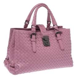 Pre Owned Bottega Veneta Pink Intrecciato Leather Small Roma Tote