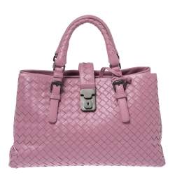 Pre Owned Bottega Veneta Pink Intrecciato Leather Small Roma Tote