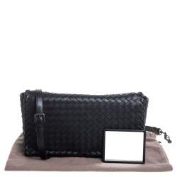 Pre Owned Bottega Veneta Black Intrecciato Leather Flap Shoulder Bag