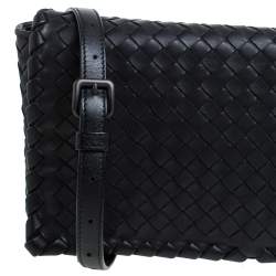 Pre Owned Bottega Veneta Black Intrecciato Leather Flap Shoulder Bag