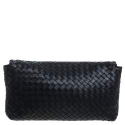 Pre Owned Bottega Veneta Black Intrecciato Leather Flap Shoulder Bag