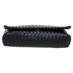 Pre Owned Bottega Veneta Black Intrecciato Leather Flap Shoulder Bag