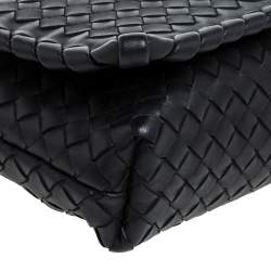 Pre Owned Bottega Veneta Black Intrecciato Leather Flap Shoulder Bag