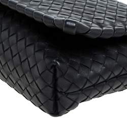 Pre Owned Bottega Veneta Black Intrecciato Leather Flap Shoulder Bag