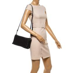 Pre Owned Bottega Veneta Black Intrecciato Leather Flap Shoulder Bag
