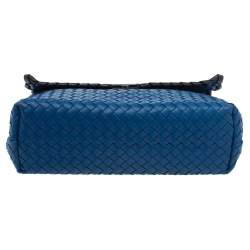 Pre Owned Bottega Veneta Blue Intrecciato Leather Flap Chain Shoulder Bag