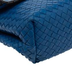 Pre Owned Bottega Veneta Blue Intrecciato Leather Flap Chain Shoulder Bag