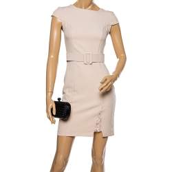 Pre Owned Bottega Veneta Black Intrecciato Satin and Python Trim Knot Clutch