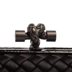 Pre Owned Bottega Veneta Black Intrecciato Satin and Python Trim Knot Clutch