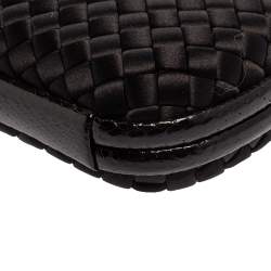 Pre Owned Bottega Veneta Black Intrecciato Satin and Python Trim Knot Clutch