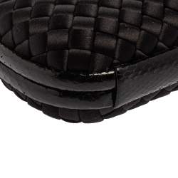 Pre Owned Bottega Veneta Black Intrecciato Satin and Python Trim Knot Clutch