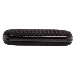Pre Owned Bottega Veneta Black Intrecciato Satin and Python Trim Knot Clutch
