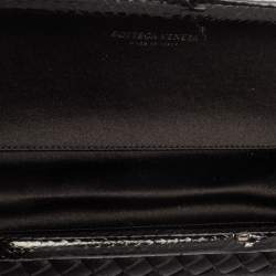 Pre Owned Bottega Veneta Black Intrecciato Satin and Python Trim Knot Clutch