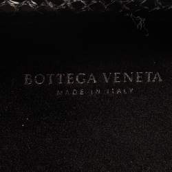 Pre Owned Bottega Veneta Black Intrecciato Satin and Python Trim Knot Clutch