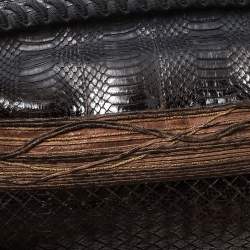 Pre Owned Bottega Veneta Black/Brown Python Frame Top Handle Bag