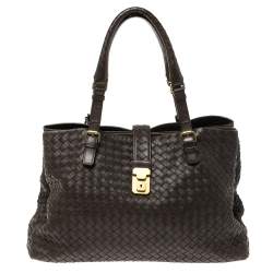 Pre Owned Bottega Veneta Dark Brown Intrecciato Leather Large Roma Tote