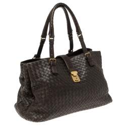 Pre Owned Bottega Veneta Dark Brown Intrecciato Leather Large Roma Tote