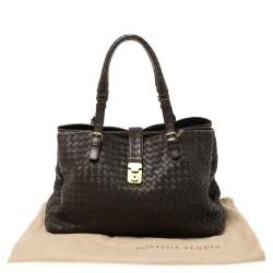 Pre Owned Bottega Veneta Dark Brown Intrecciato Leather Large Roma Tote