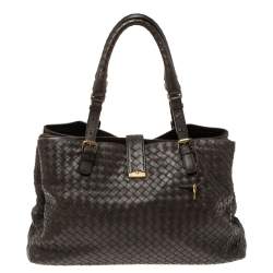 Pre Owned Bottega Veneta Dark Brown Intrecciato Leather Large Roma Tote